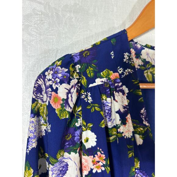 Lulus Faux Wrap Dress Medium Blue Floral NEW Long Sleeve Knee Length - Picture 7 of 12
